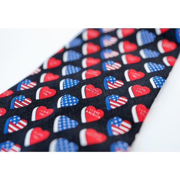 VTG Savile Row I Love American Heart Flag Silk Tie Grandpa Patriotic USA Made - Picture 6 of 13